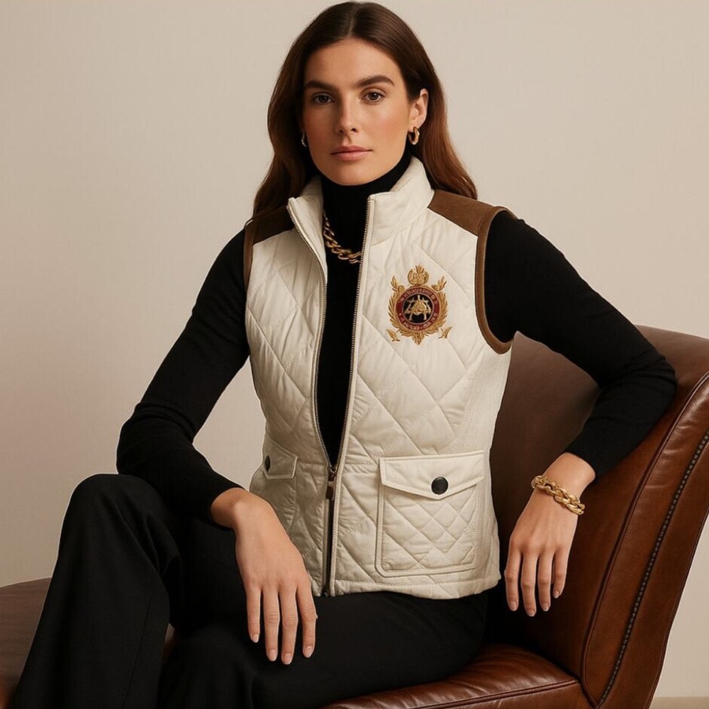 Polo by Ralph Lauren Cream and Brown Quilted Vest